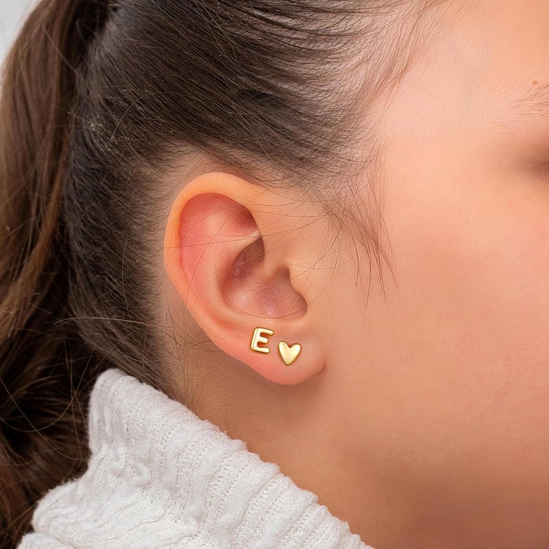 JIAOGE Valentines Day Gifts for Kids Teen Girl Jewelry - 2 Pairs S925 Sterling Silver Post Gold/Rose Gold Heart Initial Stud Earrings for Girls Teen Girl Gifts Hypoallergenic Earring for Women Jewelry - Image 4